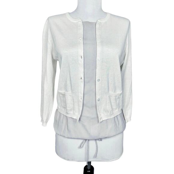 Effetto F sz XS US 2 Cashmere & Silk Sweater 3/4 Sleeves Ivory / Taupe Italy - Picture 2 of 16